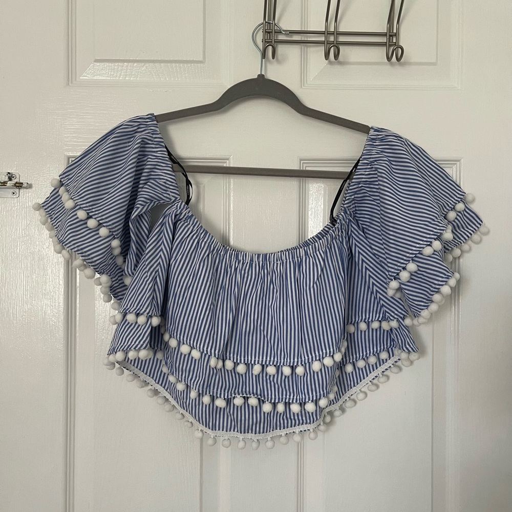 NEW Forever 21 Pom Pom Off-the-shoulder Top - Picture 7 of 7